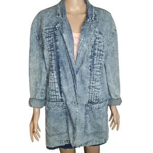 Vintage Size L Gitano Inner View 80's Acid Wash Jean One Button Jacket Pockets